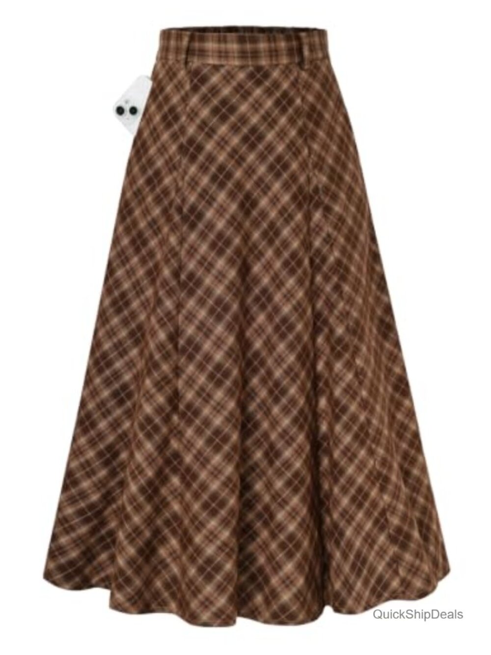 Women's Plaid Midi Skirt, High Waist A-Line with Pockets, Fall Winter